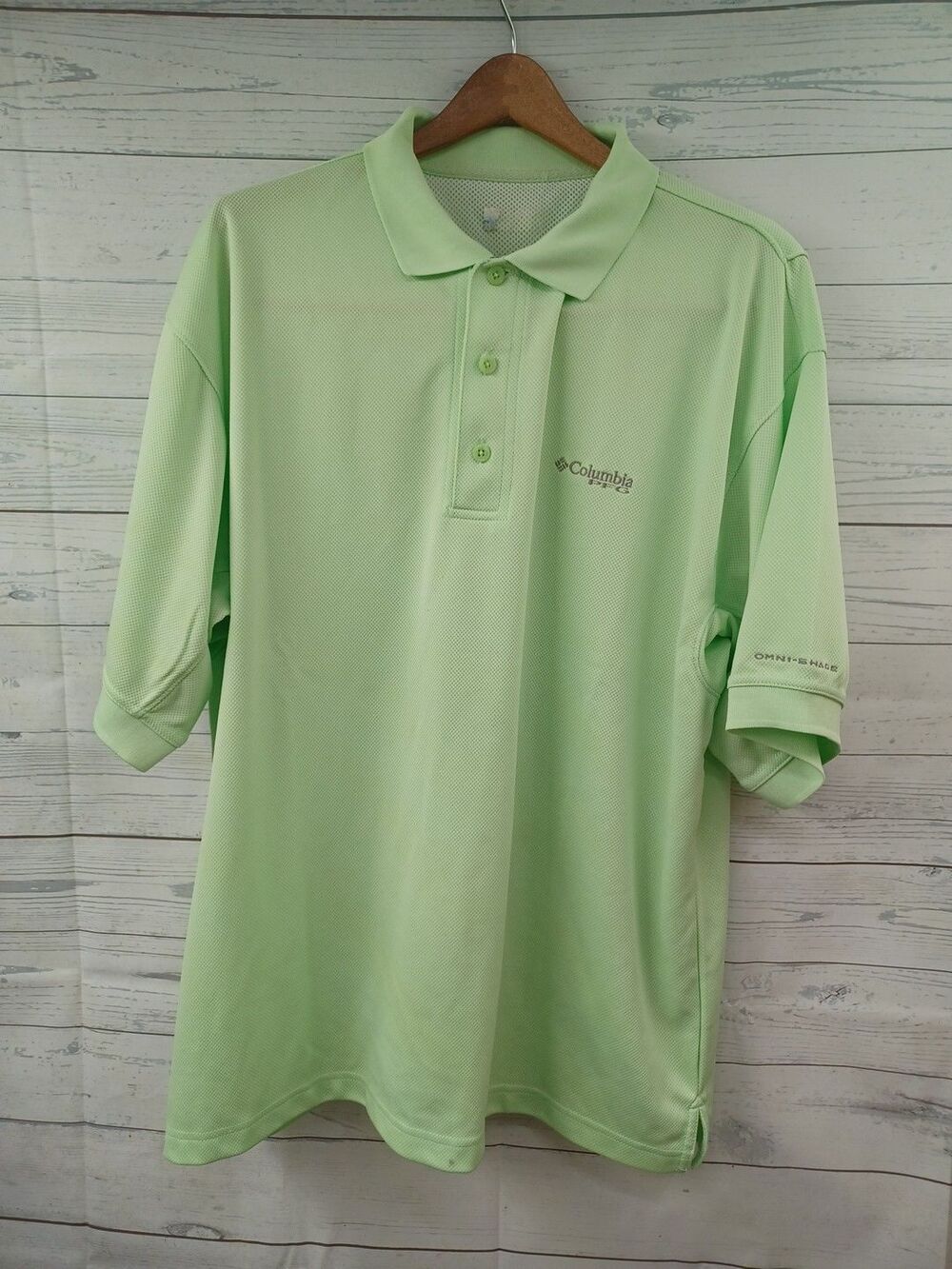 Columbia PFG Polo Fishing Shirt Omni-Shade Mens Size L Vented Lime Green